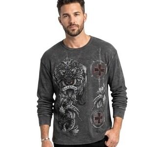 MMA Elite Shirt Mens 2XL Gray Salvation Cross Graphic Thermal Long Sleeve Casual